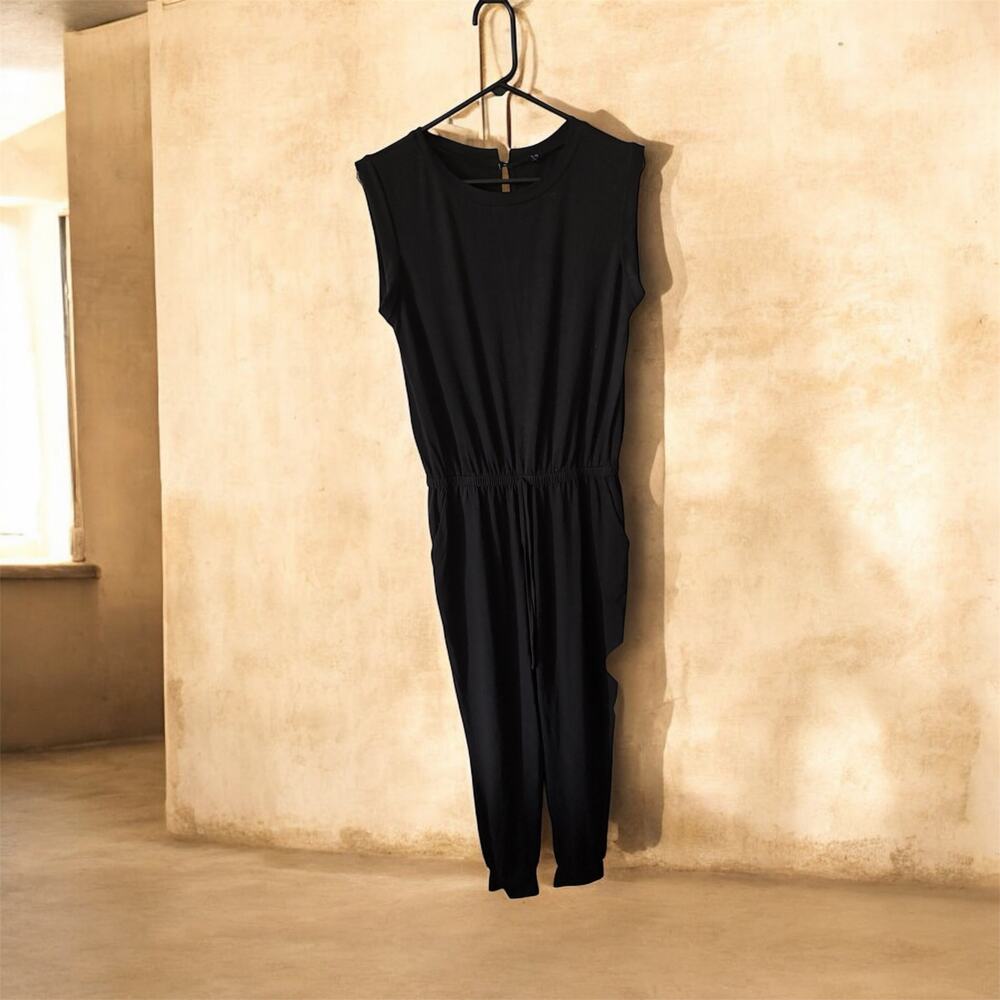 Anrabess Black sleeveless jumpsuit elastic waist minimalist Chic